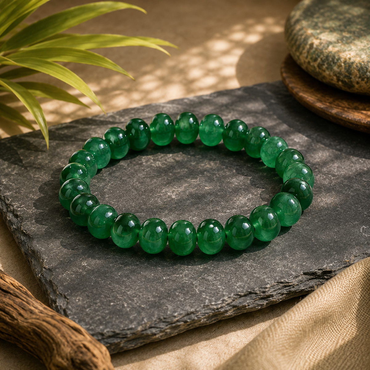Green Jade Bracelet, 10 mm