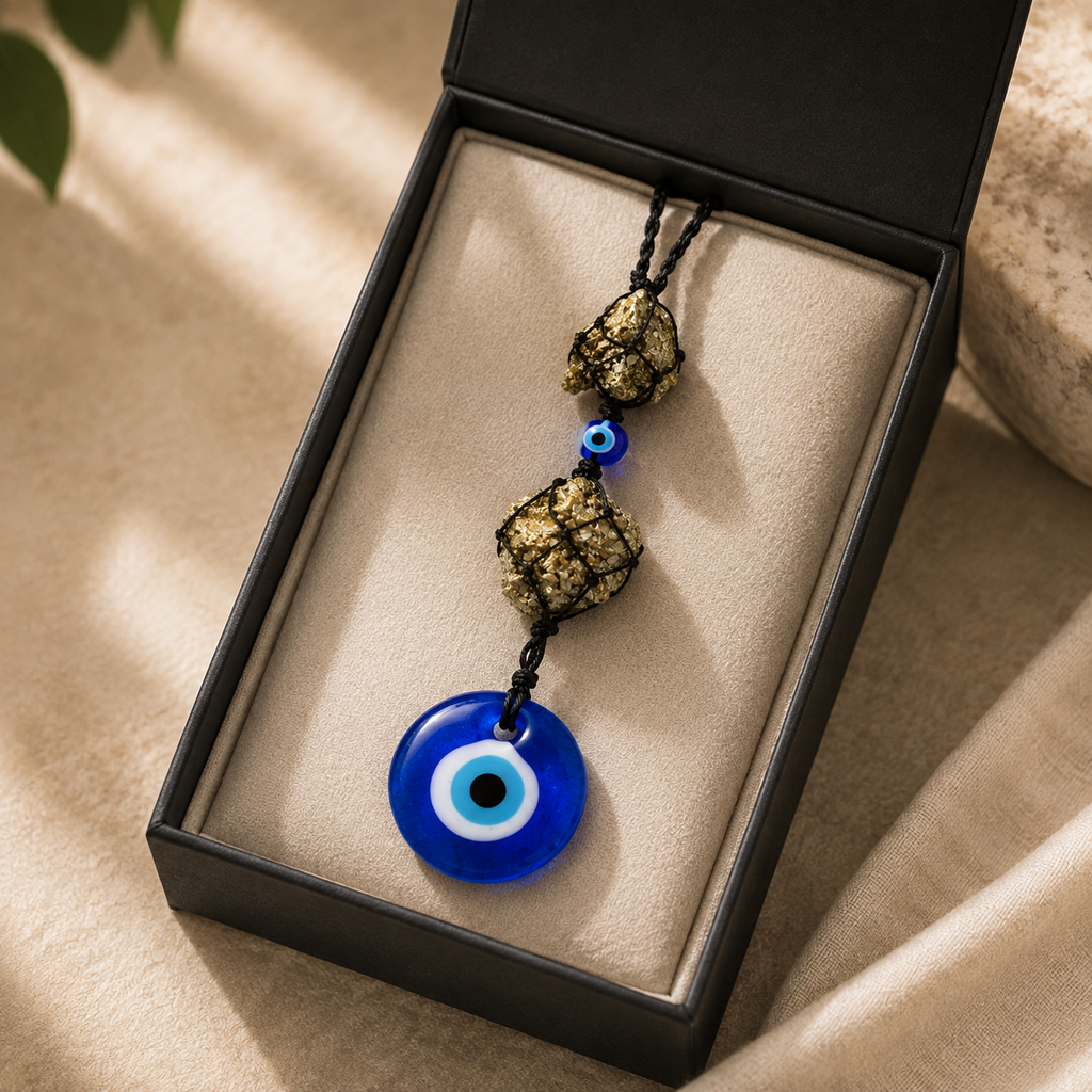 Nazar Rakshak Hanging Charm with Evil Eye and Pyrite stone for Vaastu