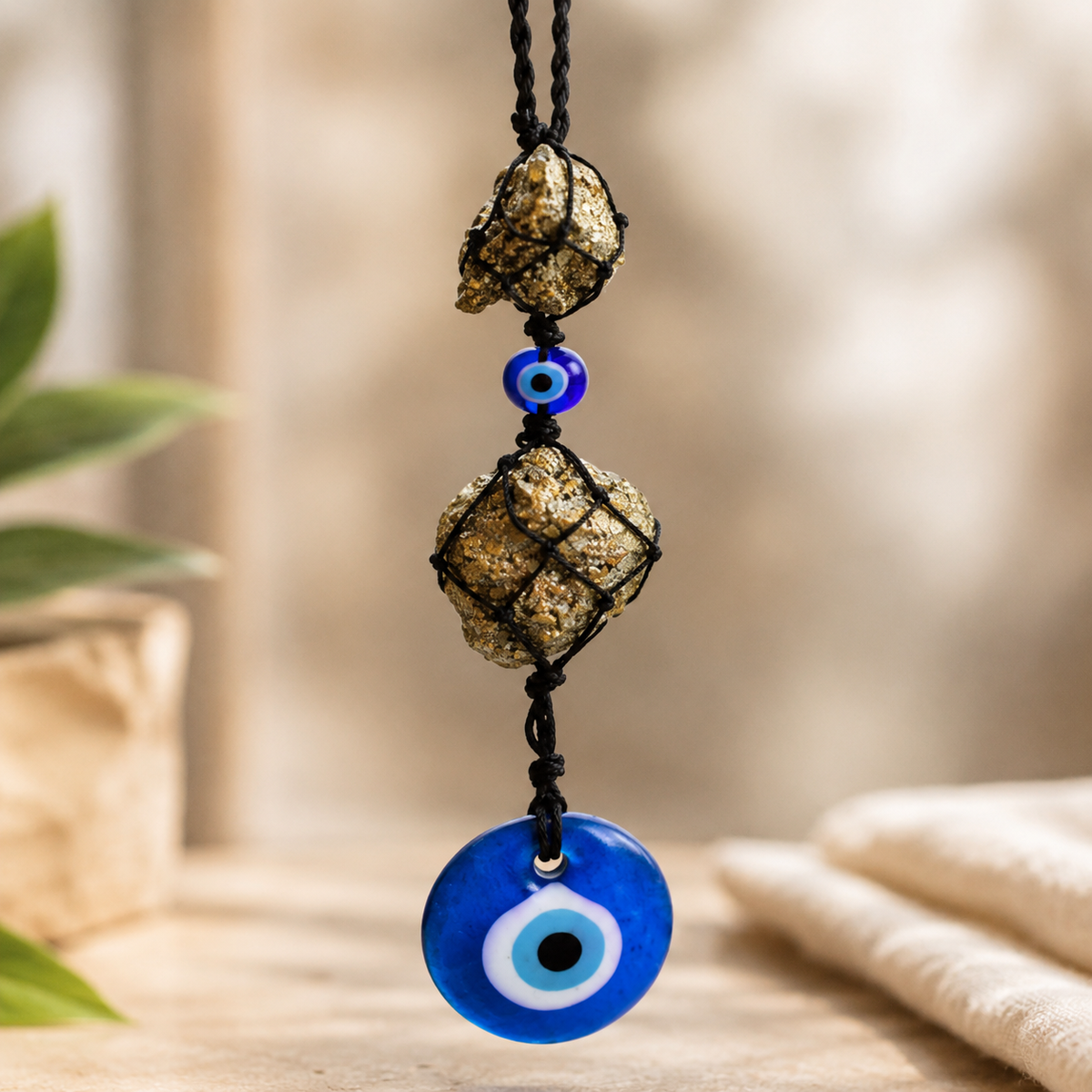 Nazar Rakshak Hanging Charm with Evil Eye and Pyrite stone for Vaastu
